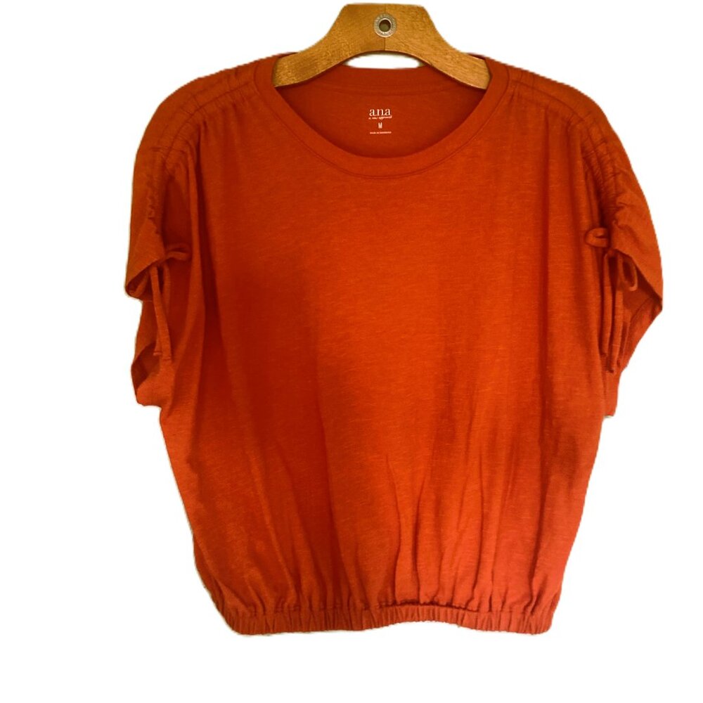 NWT ANA Autumn Orange top with tie shoulder accents and elastic waist - Size M